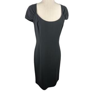 St John Caviar Scoop Neck Cap Sleeve Sheath Black Dress Size 6 EUC